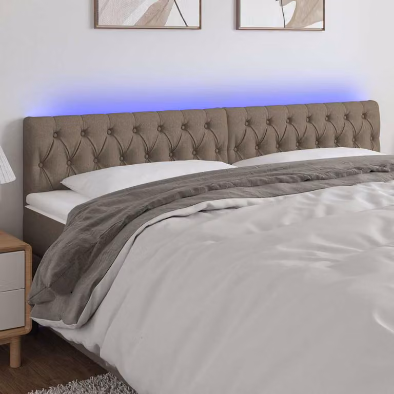 Testiera con LED e porta USB vidaXL in tessuto tortora, L: 180 cm, P: 7 cm, H: 78-88 cm