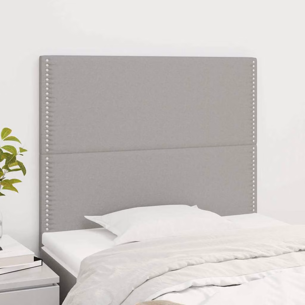 Testiera per letto vidaXL in tessuto grigio chiaro con struttura in legno e pannello imbottito, L: 100 cm, P: 5 cm, H: 118-128 cm