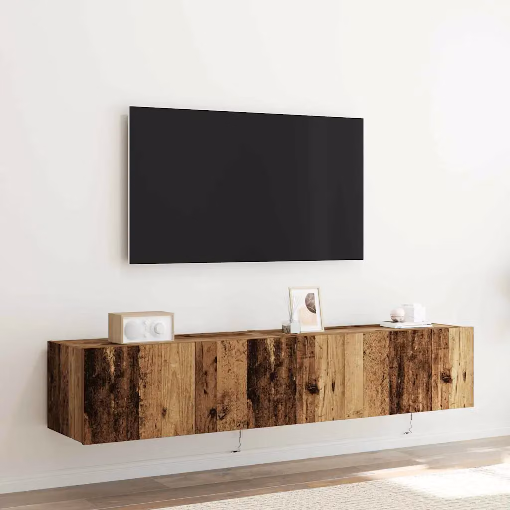 Set di 2 mobili TV da parete vidaXL in legno ingegnerizzato marrone con illuminazione integrata, stile moderno