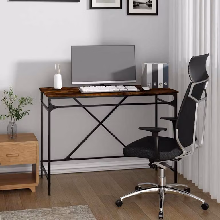 Scrivania da ufficio vidaXL in stile industriale con piano in legno rovere e struttura in metallo, colore marrone, L 100 x P 50 x H 75 cm