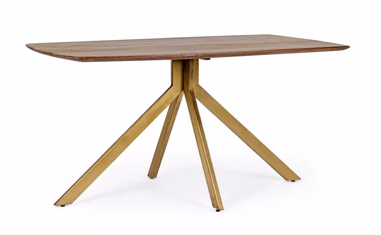 Tavolo SHERMAN in legno di mango e base finitura ottone 150 x 90 cm