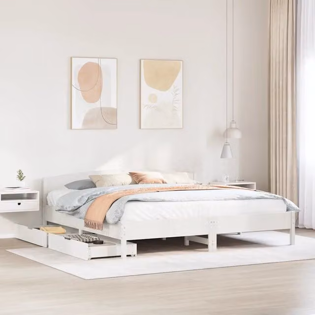 Letto matrimoniale vidaXL in legno massello di pino bianco con cassetti L/P/H: 180 x 200 x 102,5 cm