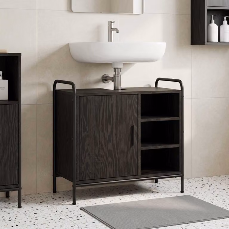 vidaXL Mobile da Bagno Rovere Nero 65,5 x 34 x 61 cm