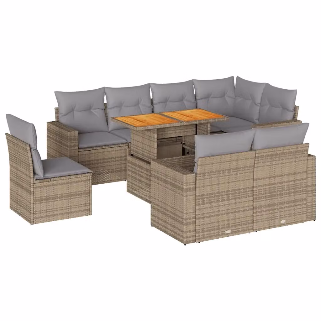 Set Divano da Giardino a L vidaXL in Polyrattan con Cuscini Beige e Tavolino da Caffè – 2