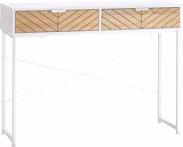 Tavolino Minimal con 2 cassetti design geometrico bianco e rovere L 75 cm x P 30 cm x H 20 cm