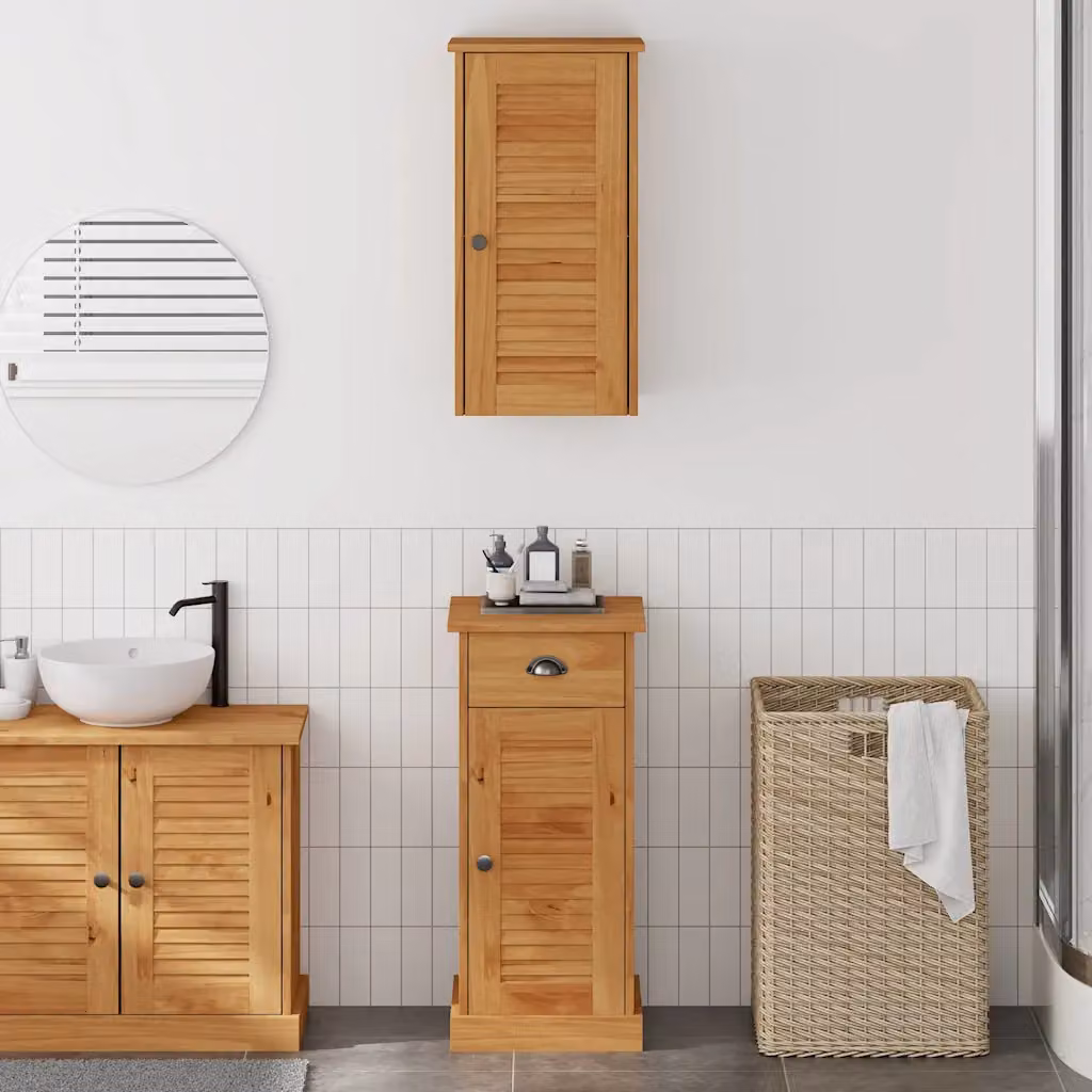Set di mobili da bagno sospesi vidaXL VIGO in legno di pino rustico marrone, 2 pezzi