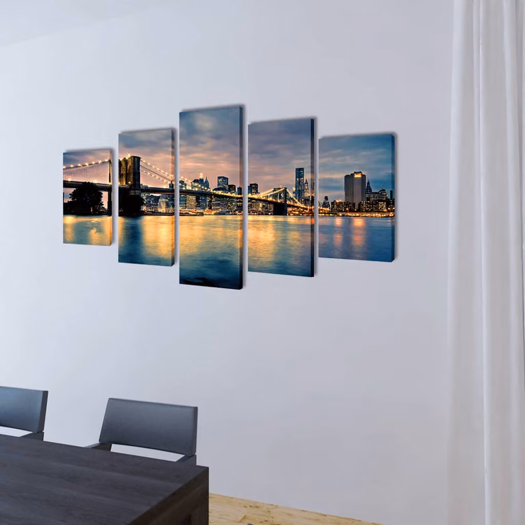 vidaXL Set Stampa su Tela da Muro Vista Ponte di Brooklyn 200x100 cm
