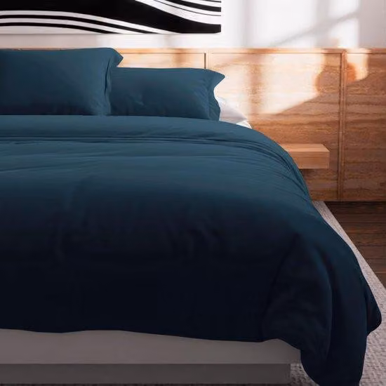 Copripiumino Ibbenzoa® in 100% cotone, colore blu intenso, 240x220 cm – 57 fili/cm², chiusura a bottone, per letto matrimoniale