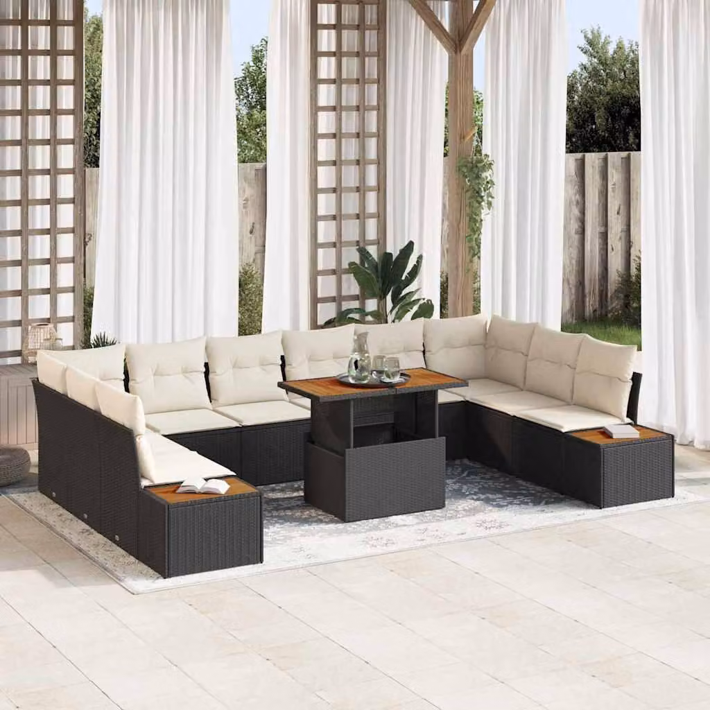 Maison Exclusive - Set da giardino composto da 11 pezzi, divano in rattan sintetico nero