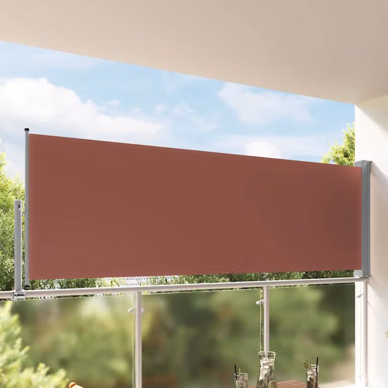 Tenda Laterale Retrattile per Patio vidaXL in Poliestere e Acciaio, Marrone, L: 300 cm, H: 120 cm