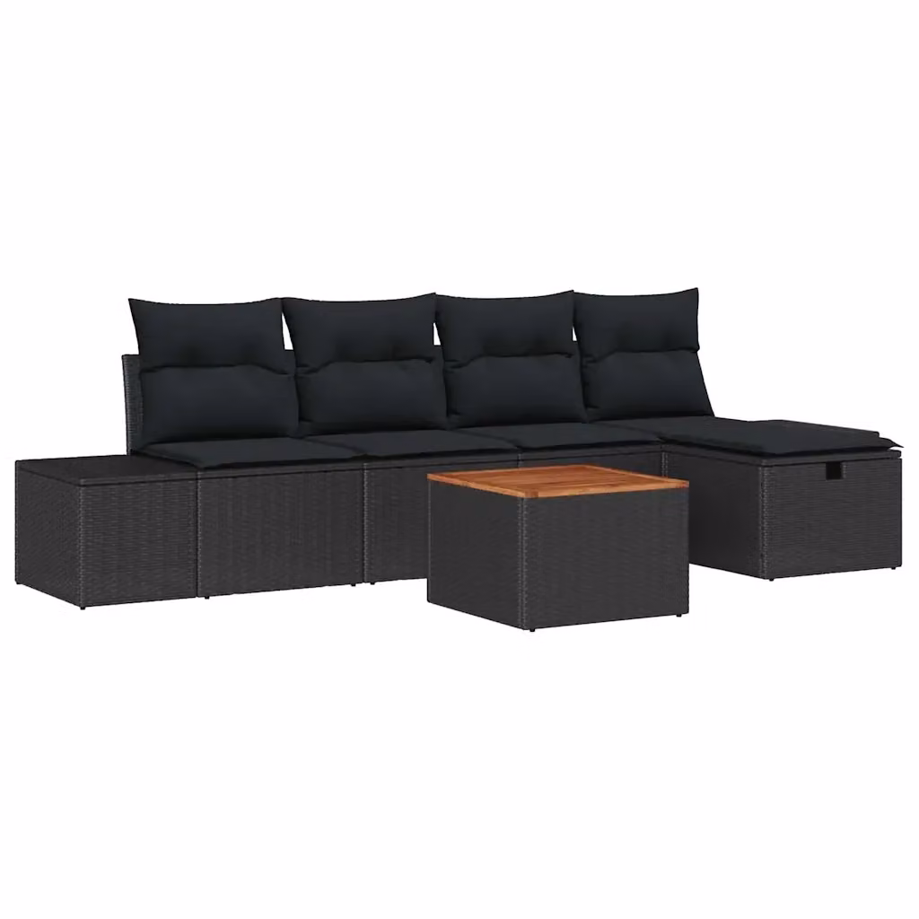 Set Divano da Giardino vidaXL 6 Pezzi in Polyrattan Nero con Cuscini e Tavolino – 2