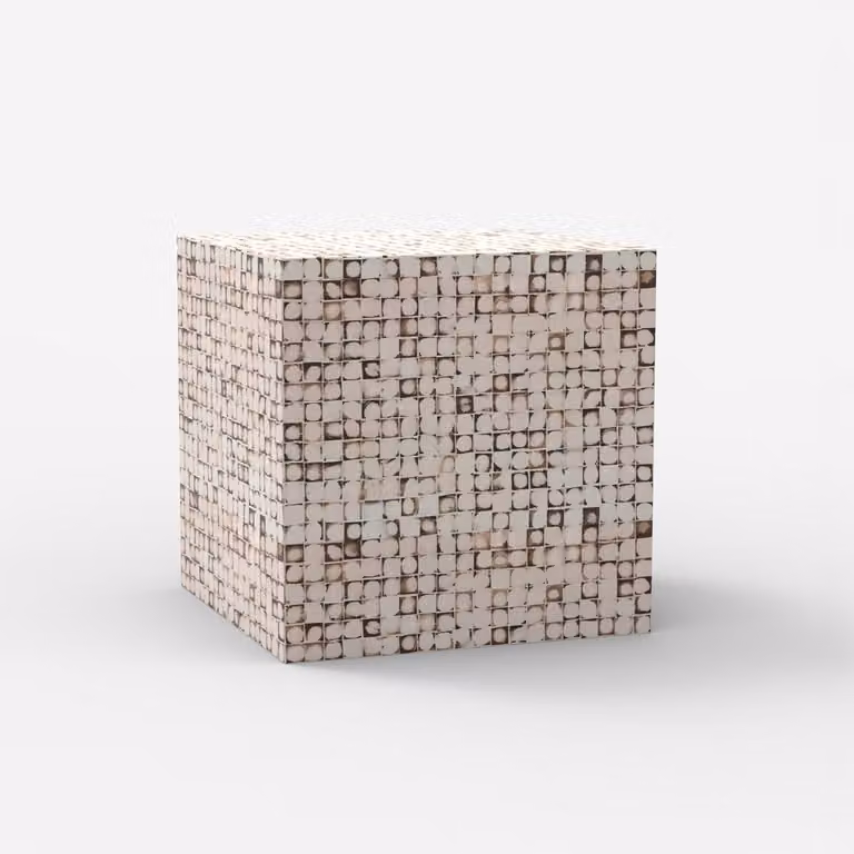 Tavolino quadrato contemporaneo con legno intarsiato Manju - Bianco