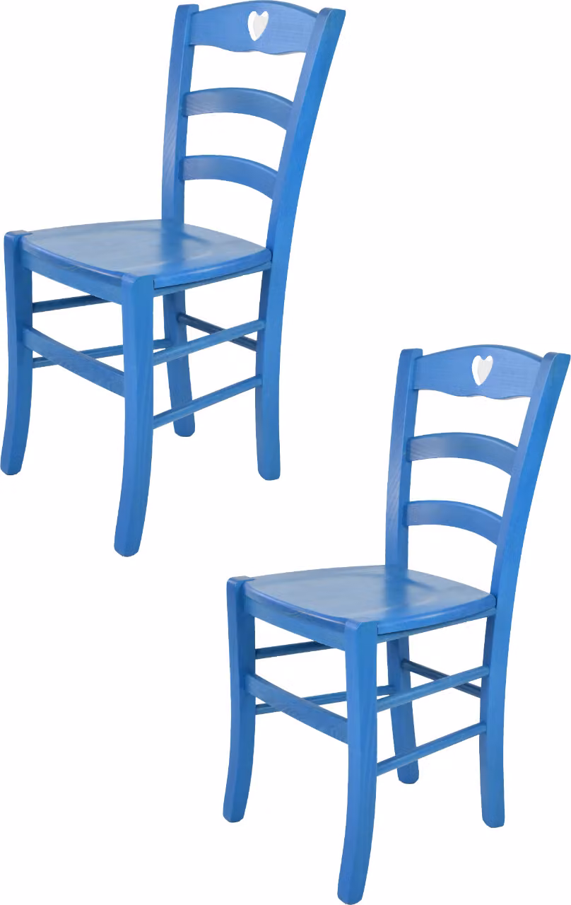 t m c s Tommychairs - Set di 2 sedie CUORE per cucina e sala da pranzo, struttura robusta in legno di faggio, laccata in colore blu anilina e seduta in legno