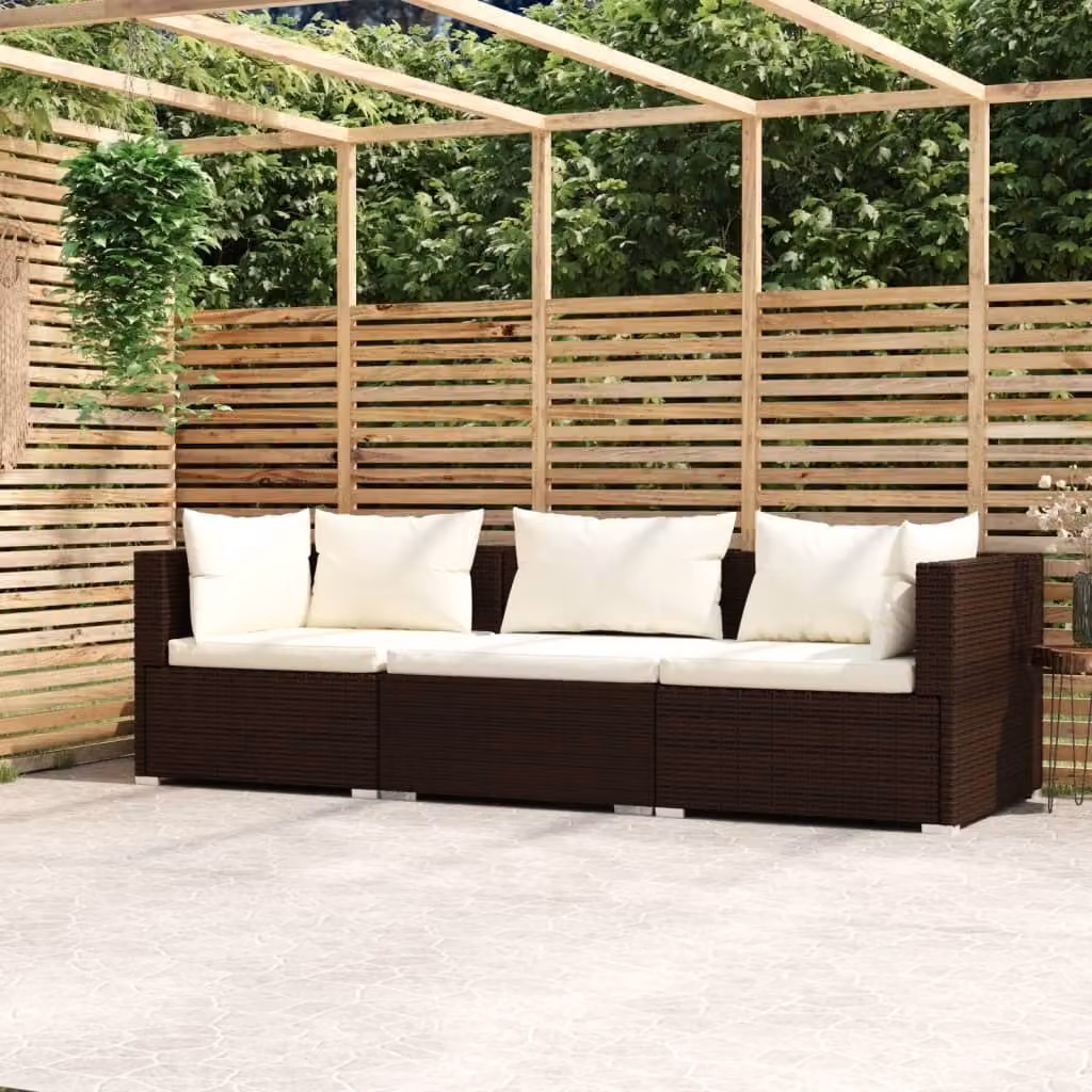 Maison Exclusive - Divano a tre posti con cuscini in rattan sintetico marrone