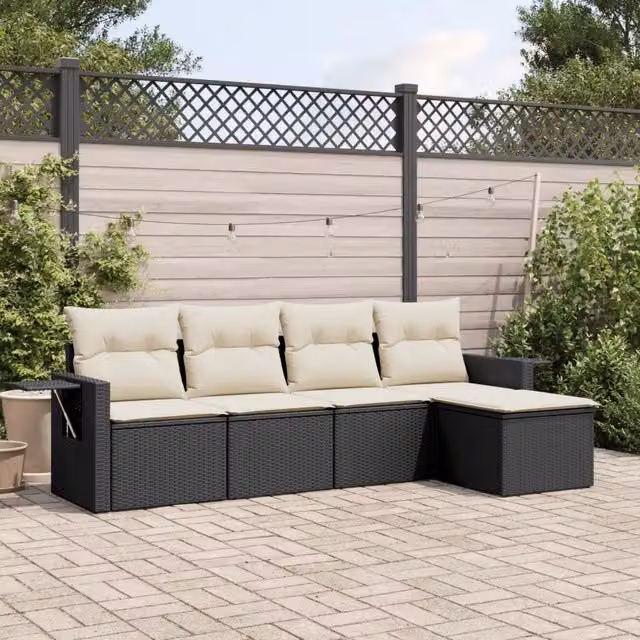 Set Divani da Giardino 5 pz con Cuscini in Polyrattan Nero 3220085