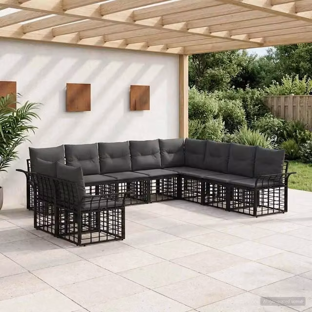 Set di divani da esterno 10 pz Nero e Grigio scuro Poliestere 3437719