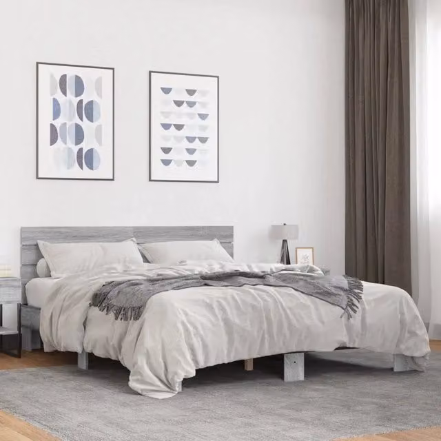 Letto con Giroletto vidaXL in Legno e Metallo, Grigio, L/P/H: 150 x 200 x 30 cm – 1