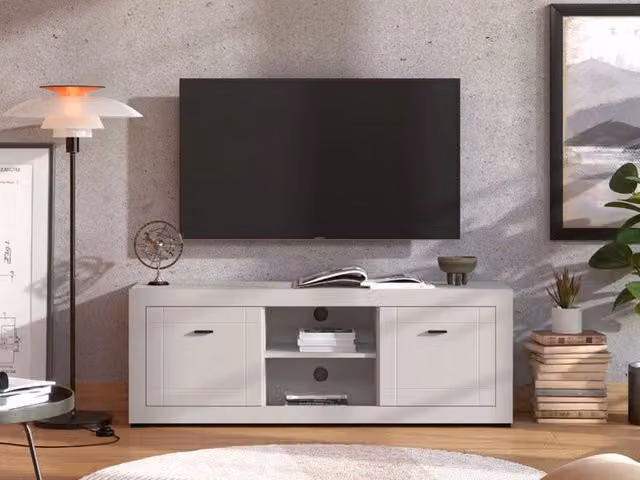 Mobile Porta TV Sillaro DMORA con 2 Ripiani, Bianco e Crema, L 147.5 x P 41.5 x H 53.5 cm – 1