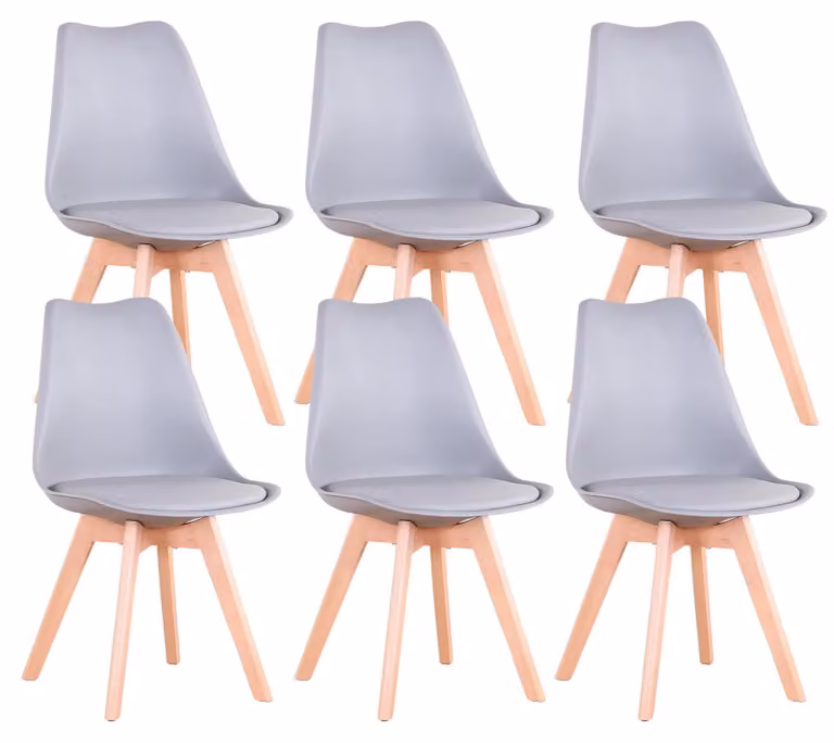 Set di moderne sedie da pranzo con rivestimento in ecopelle e gambe in legno, ideale per cucina e sala da pranzo
