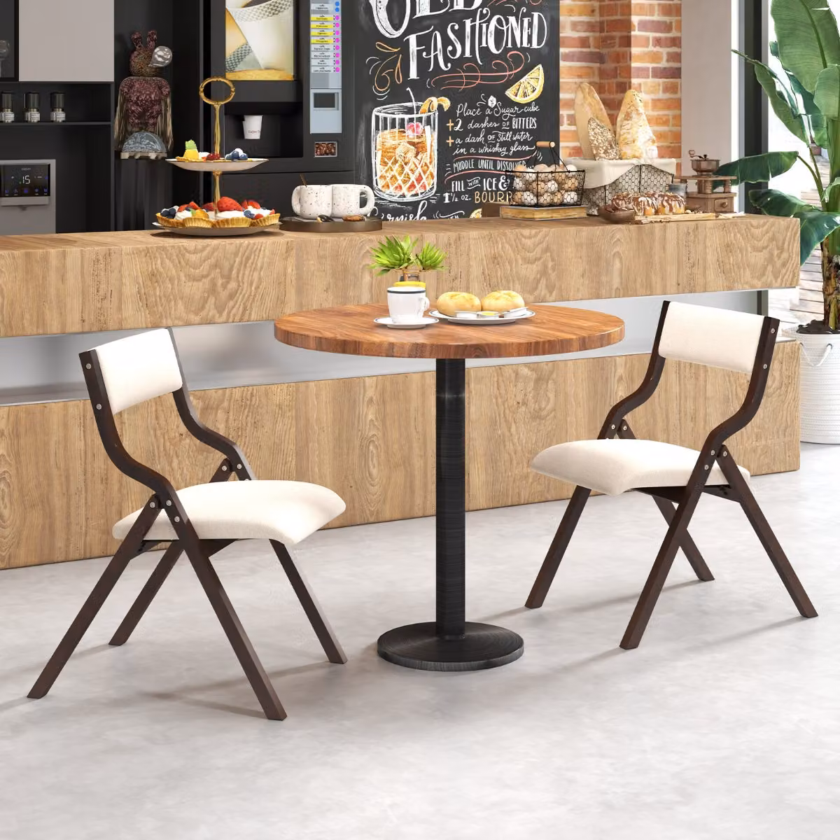 Costway Set di 2 sedie da pranzo pieghevoli con telaio in legno massello e imbottito in tessuto di lino, Sedie per cucina Marrone