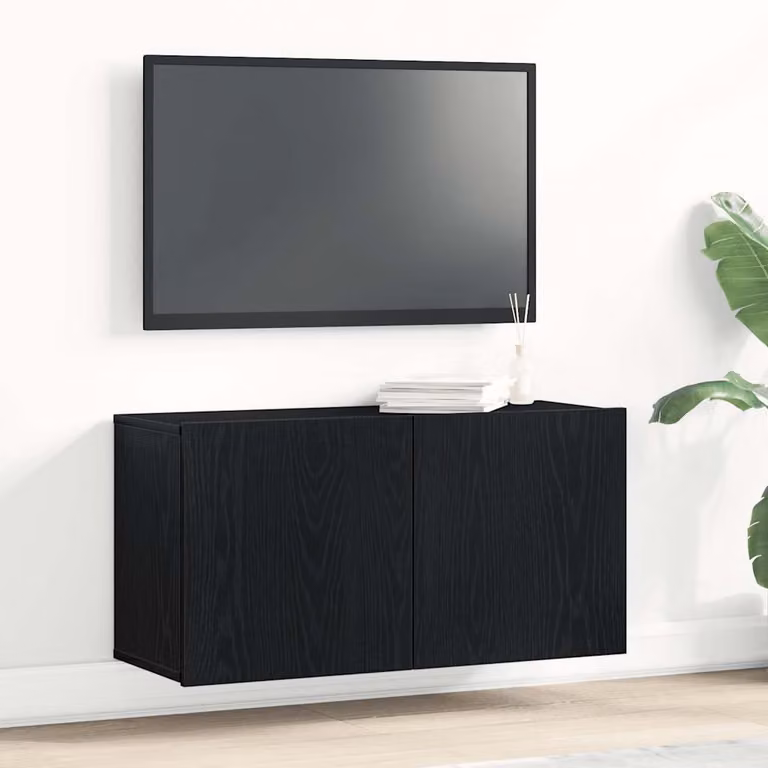 Mobile TV vidaXL in legno massello e MDF, Rovere Nero, L 80 cm x P 30 cm x H 41 cm