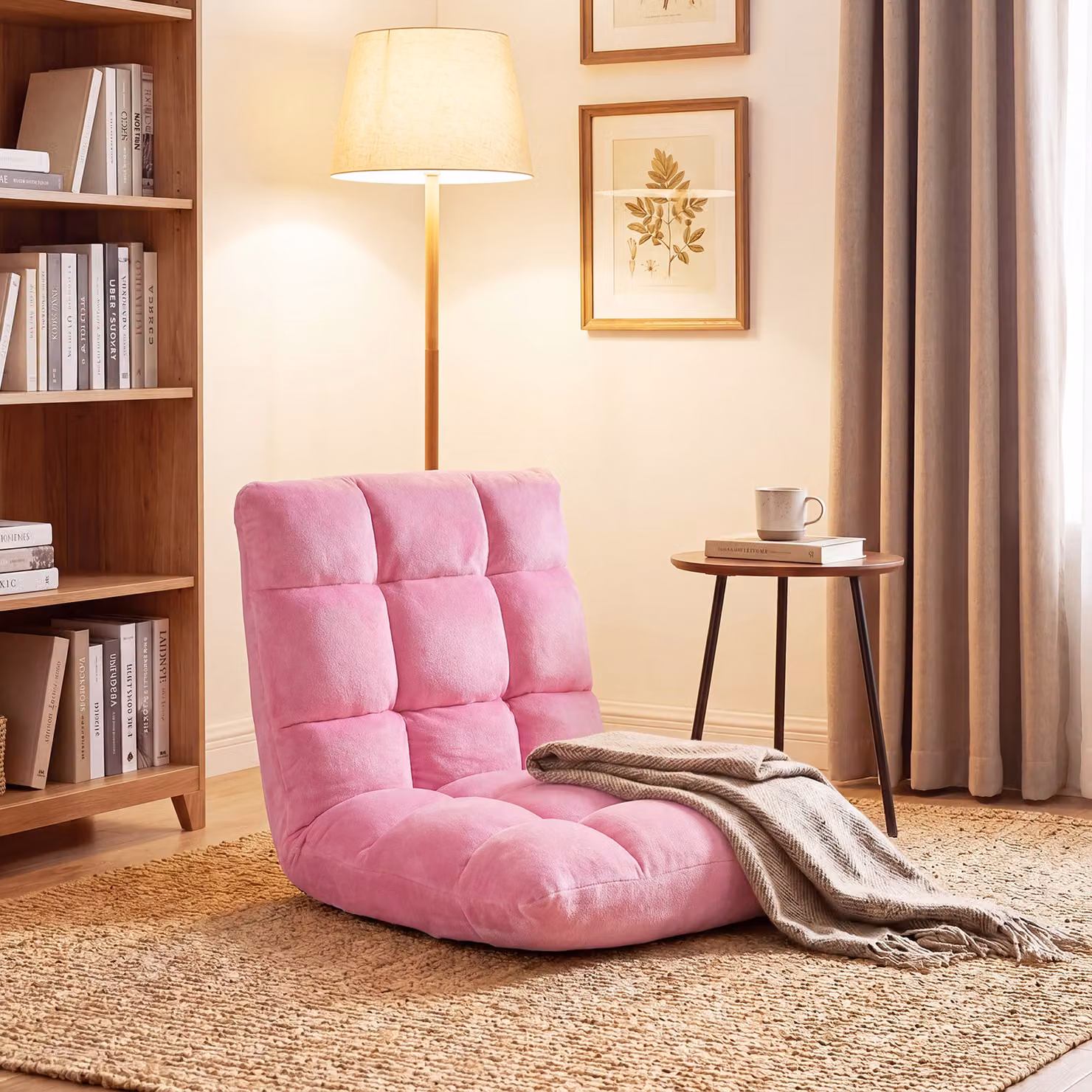 Poltrona da pavimento imbottita Costway regolabile in 14 posizioni, Rosa scuro, L: 105 cm, P: 56 cm, H: 15 cm