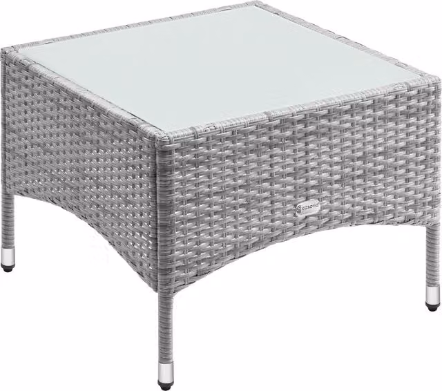 Tavolino quadrato in polyrattan e vetro Casaria® grigio L/P/H: 58 x 58 x 42 cm