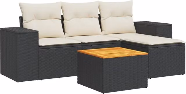 Set Divani da Giardino 5 pz | Set Salotto da Giardino con Cuscini in Polyrattan Nero