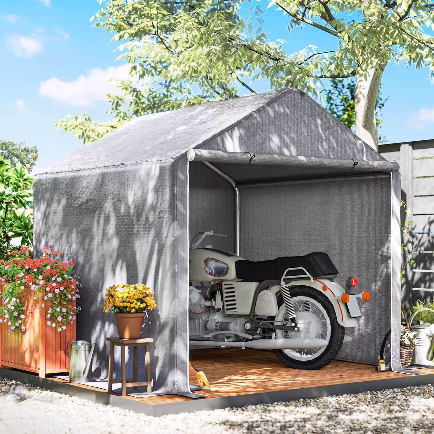 Outsunny Capanno da giardino per biciclette grigio con telaio in acciaio zincato, impermeabile e resistente ai raggi UV, L/P/H: 200 x 200 x 200 cm – 2