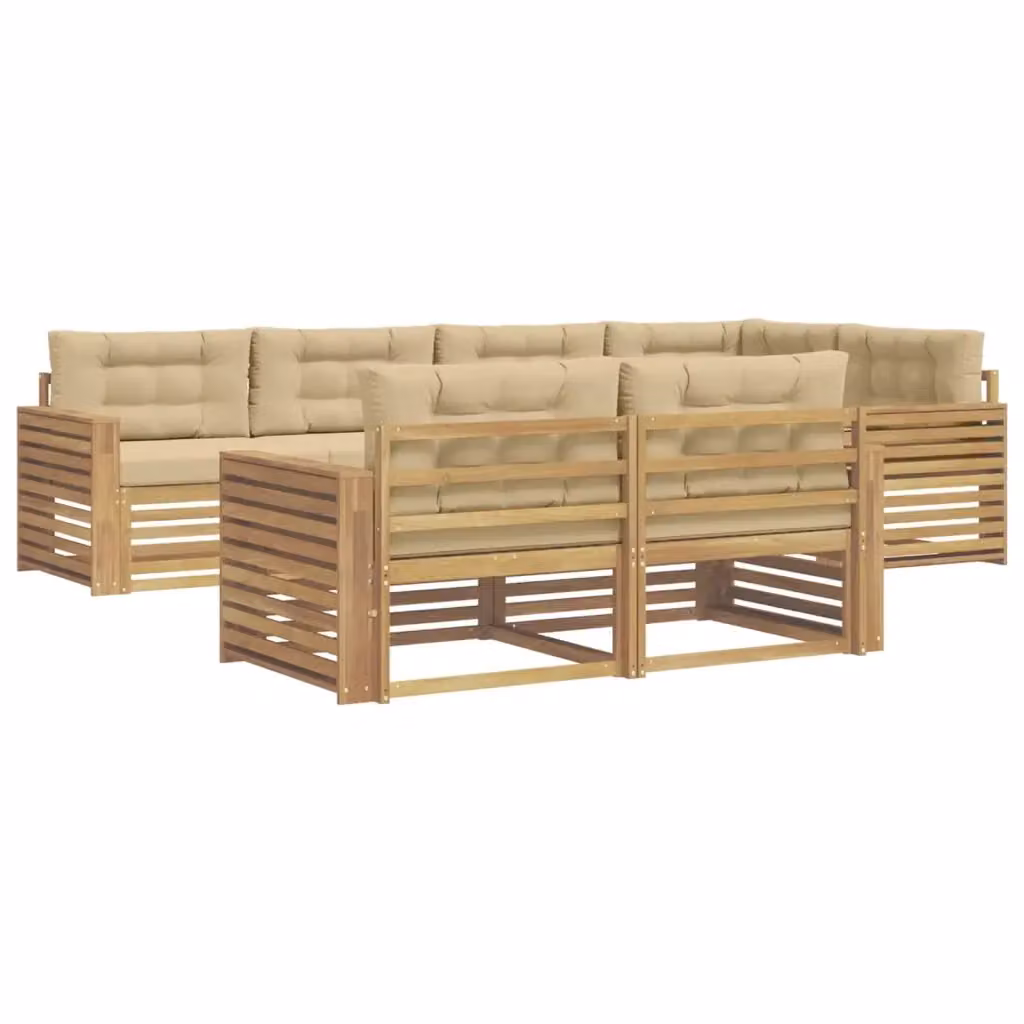 Set di divani da esterno a L vidaXL in legno di acacia con cuscini, Bianco e Beige – 2