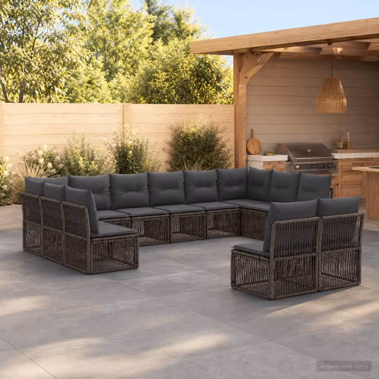 Set Divano da Giardino vidaXL a forma a U in Polyrattan Grigio con Cuscini e Rivestimenti Rimovibili