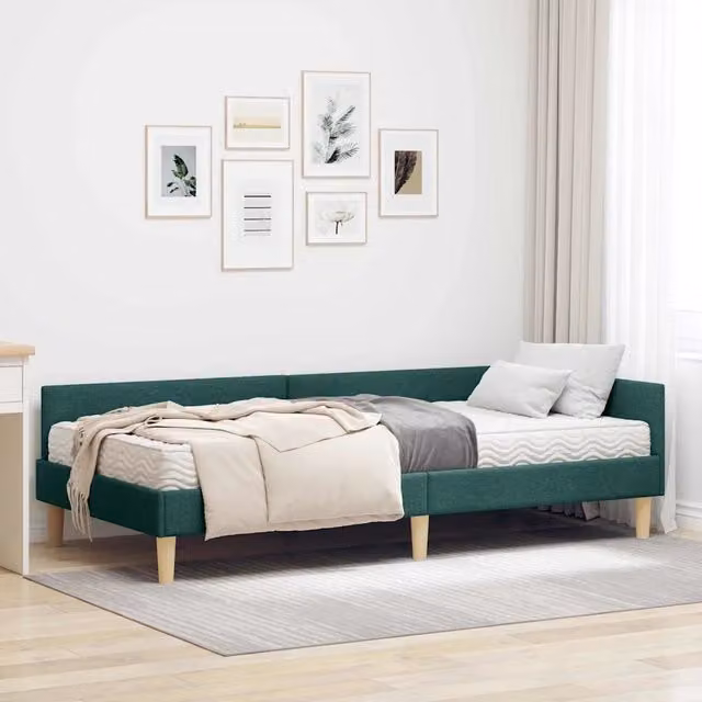 Letto angolare moderno vidaXL con 2 materassi in schiuma, colore verde, L/P/H: 200 x 100 x 151 cm