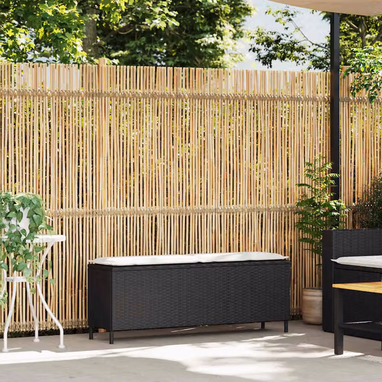 Panca da Giardino con Cuscino Nera 110x30x40,5 cm in Polyrattan