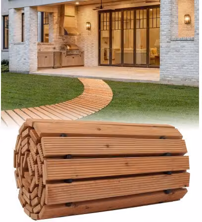 Sentiero da Giardino Curvo VEVOR in Legno di Cedro Marrone con Collegamento in Fune Metallica Antiscivolo L: 243 cm, P: 43,18 cm