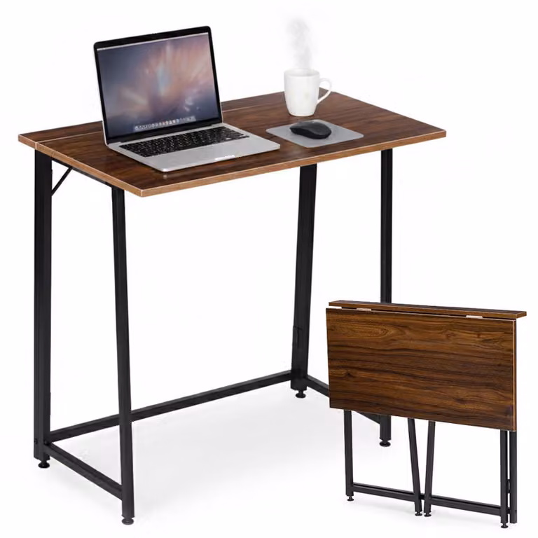 Scrivania pieghevole per laptop, 80x45 cm, stile loft, MDF e metallo