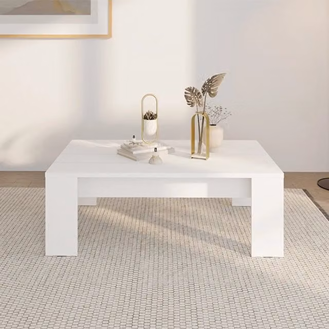 Bertona, Tavolino da Salotto Moderno Bianco con Piano Effetto Legno, L: 126 cm, P: 67 cm, H: 43 cm