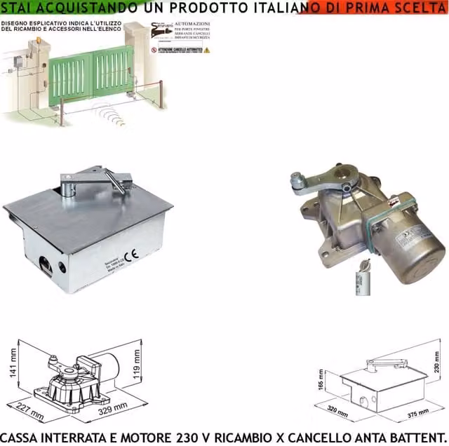 Motore Under 230 V Completo di Cassa Fondazione Autoportante Può Sostenere Anta Cancello Fino a 5 Q.li in Acciaio Zincato Montaggio Ambidestro Con Staffe Fine Corsa Meccanici Compatibile VDS Lievore