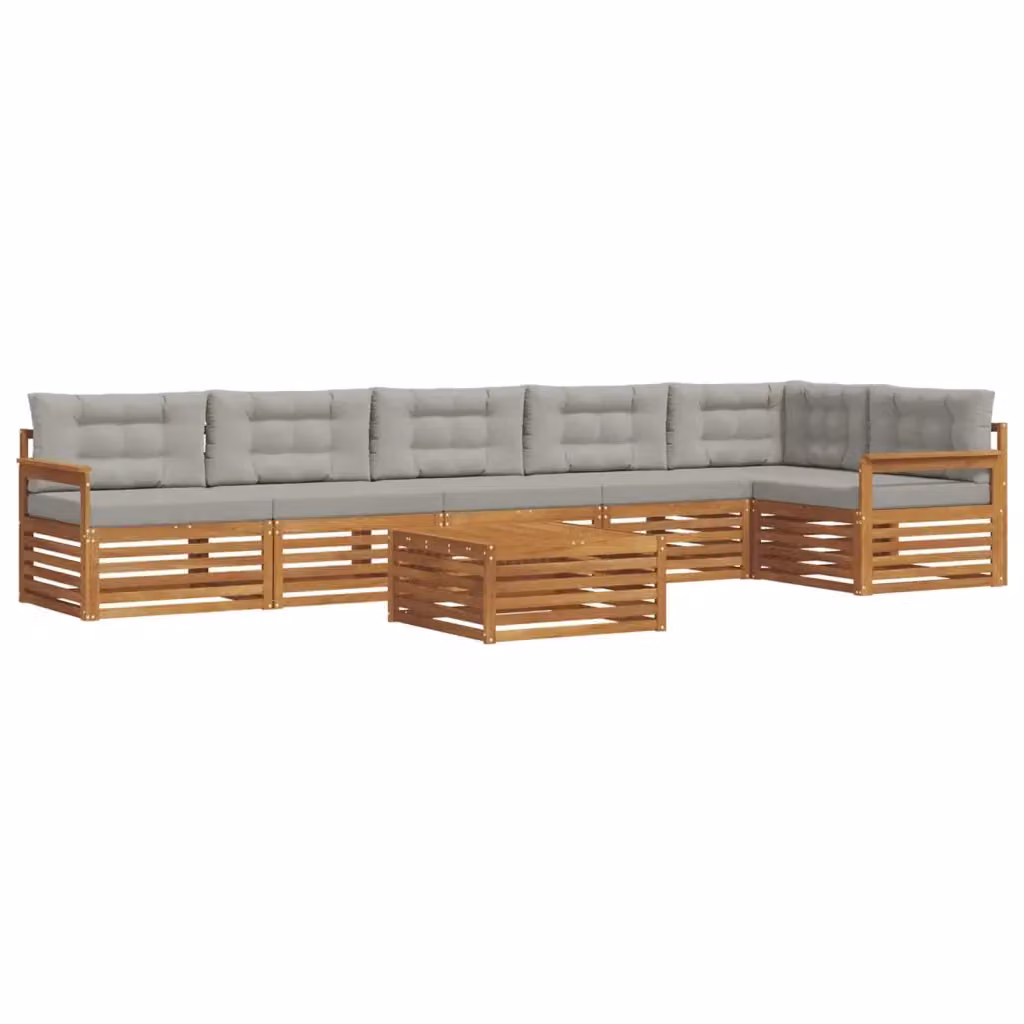 Set di divani da esterno a L con tavolino da giardino vidaXL, 7 pezzi, colore grigio, in legno di acacia con cuscini inclusi – 2