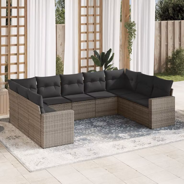 vidaXL Set Divano da Giardino a L in Polyrattan Grigio con Cuscini Imbottiti e Rivestimenti Rimovibili