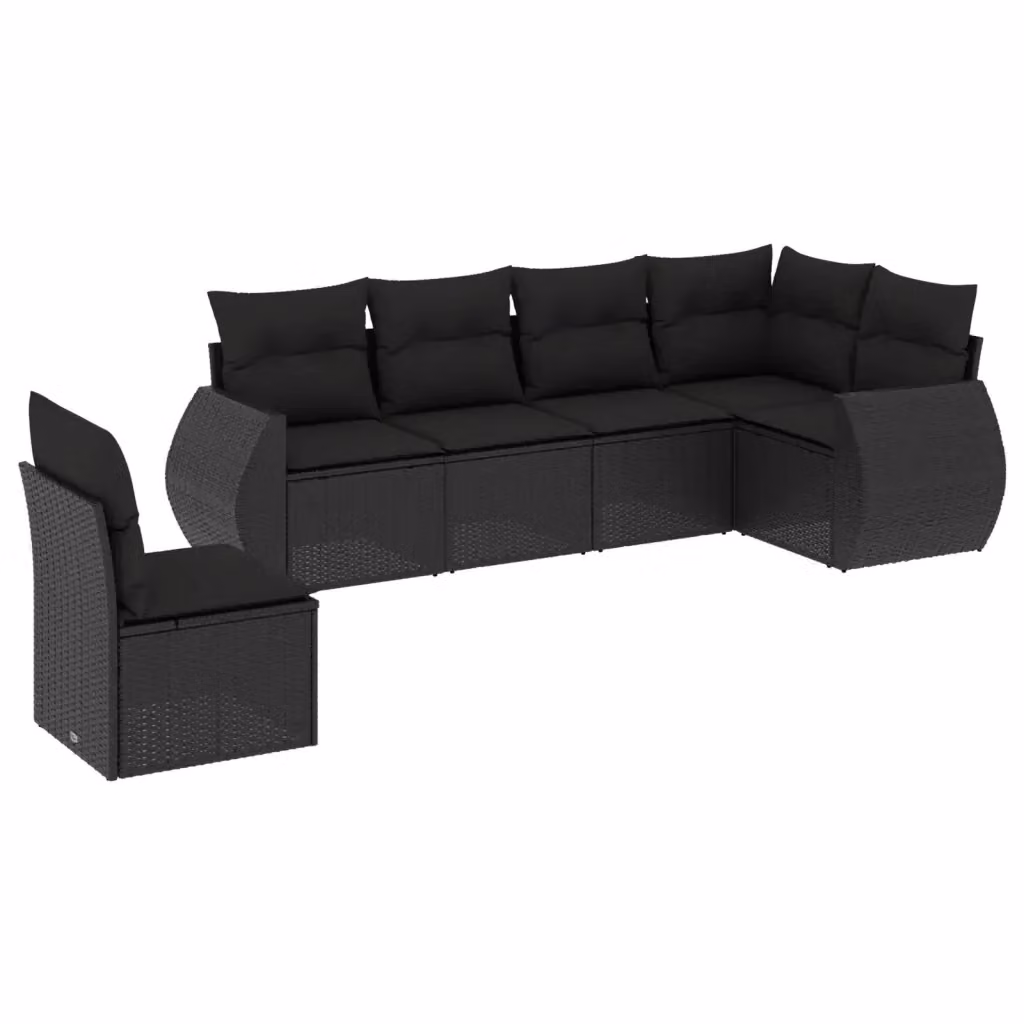 vidaXL Set Divano da Giardino a L in Polyrattan Nero con Cuscini Imbottiti e Coperture Rimovibili – 2