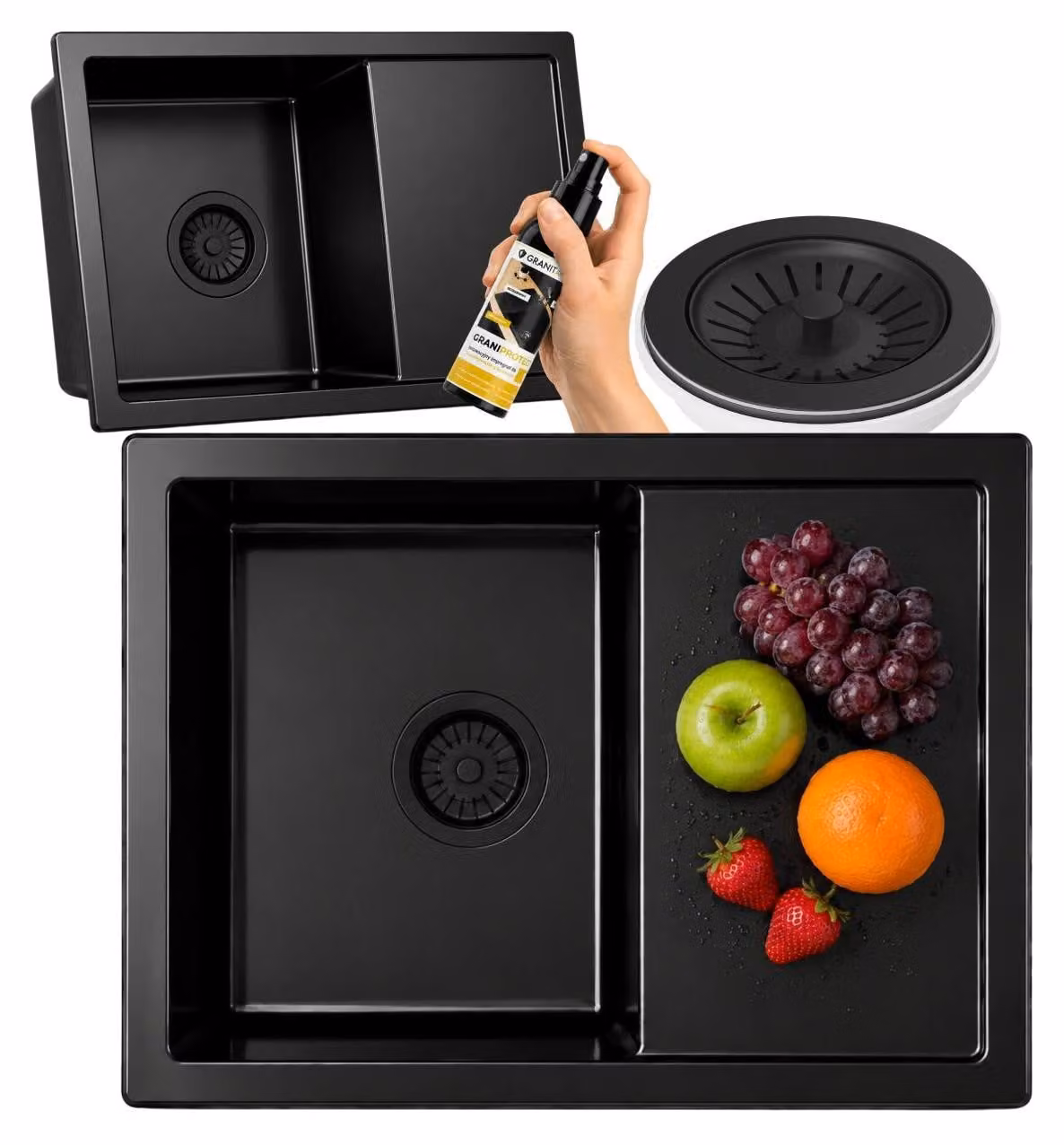 Granitan - Lavello in granito - Lavello da cucina - 65x50 cm - con sifone - Lavello - KERANO