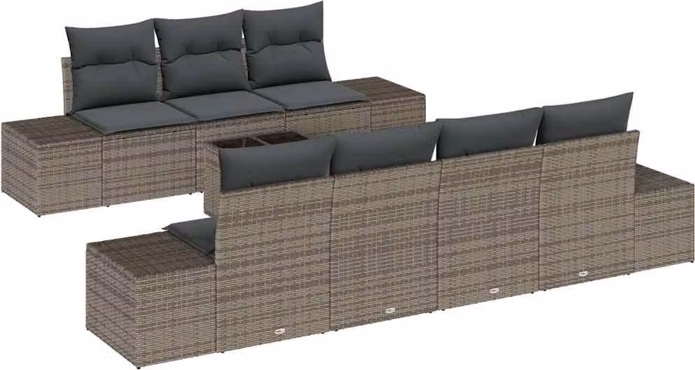 Set Divano da Giardino con cuscino 8 pcs Grigio polyrattan