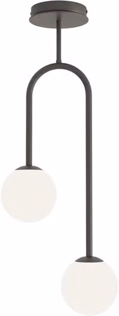Lampada a soffitto moderna Luceart-Classic con 2 luci in acciaio nero e sfere in vetro opale bianco