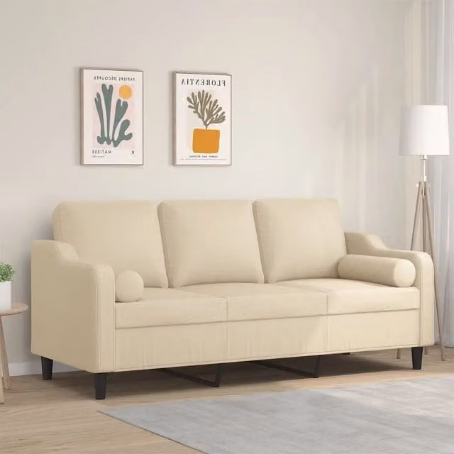 Divano a 3 posti moderno vidaXL in tessuto beige con cuscini e coperture rimovibili L: 198 cm, P: 80 cm, H: 77 cm