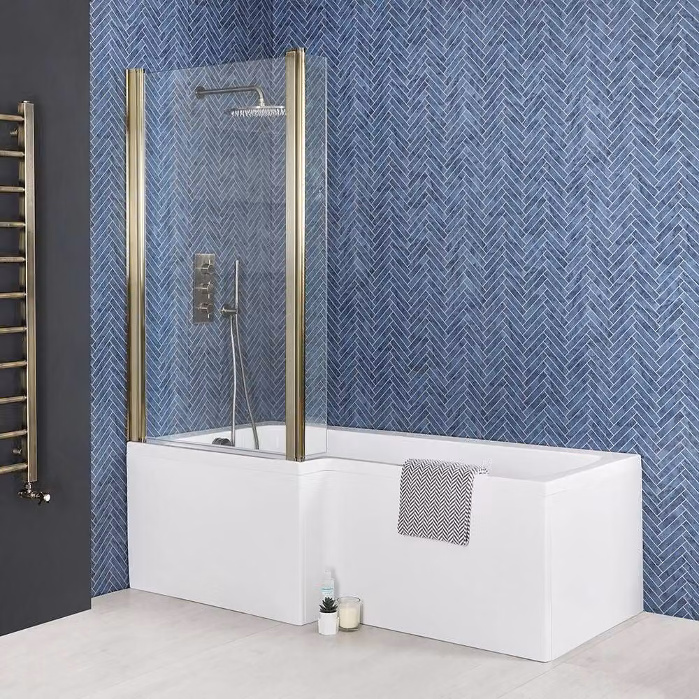 Vasca da Bagno Asimmetrica con Doccia con Parete Doccia Nera - 1500mm x 850mm - Entrata da Sinistra - Sandford