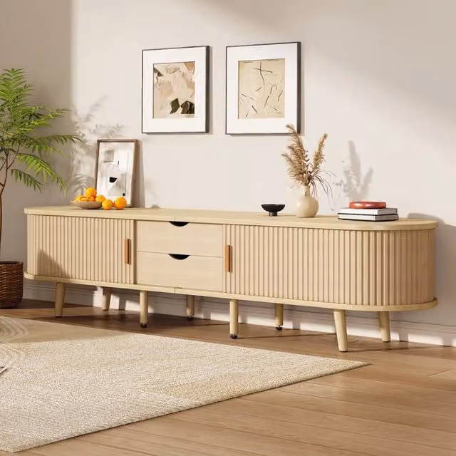 Mobile TV con Vano Contenitore e Piano Rotondo ¨C MINIMAL ¨C MDF Rovere, 2 Cassetti, 175x40x42 cm