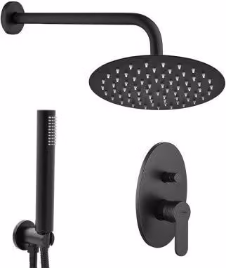 Set doccia da incasso Paco nero opaco con soffione da 25 cm, colonna rigida, doccino e deviatore – 1