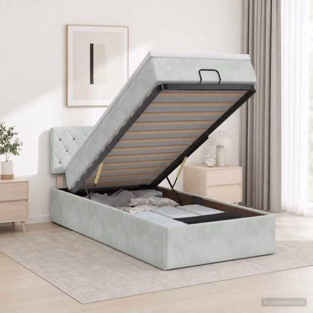 Letto ottomano con materasso Grigio Chiaro 90 x 200 cm Velluto 3456459
