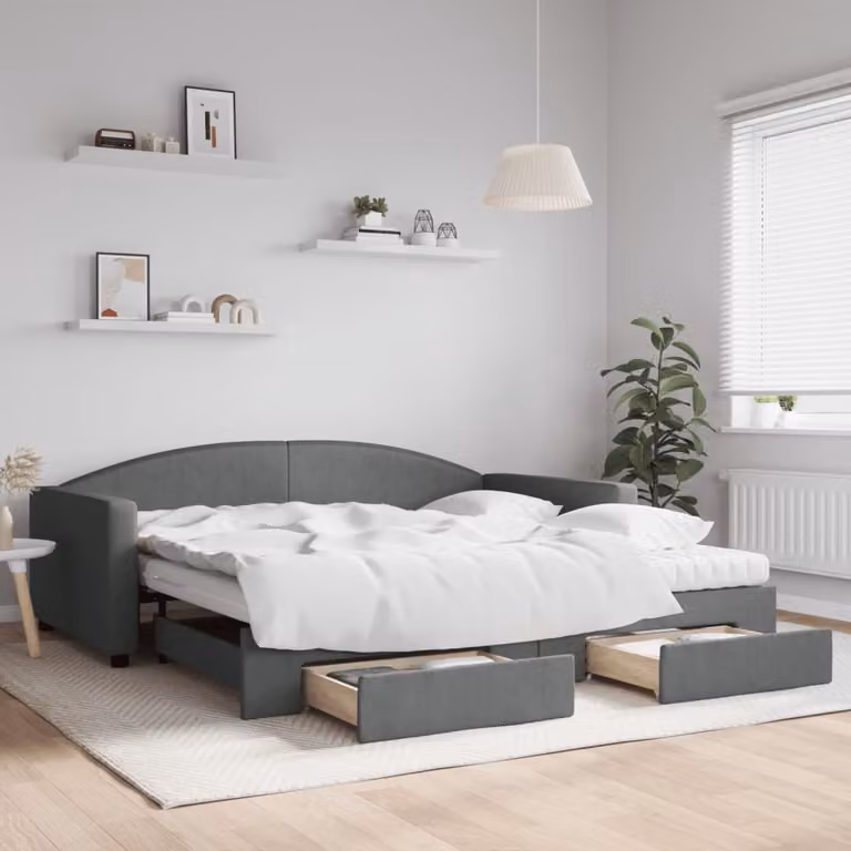 vidaXL Divano Letto Moderno con Cassetti in Tessuto Grigio L: 200 cm, P: 100 cm, H: 75 cm