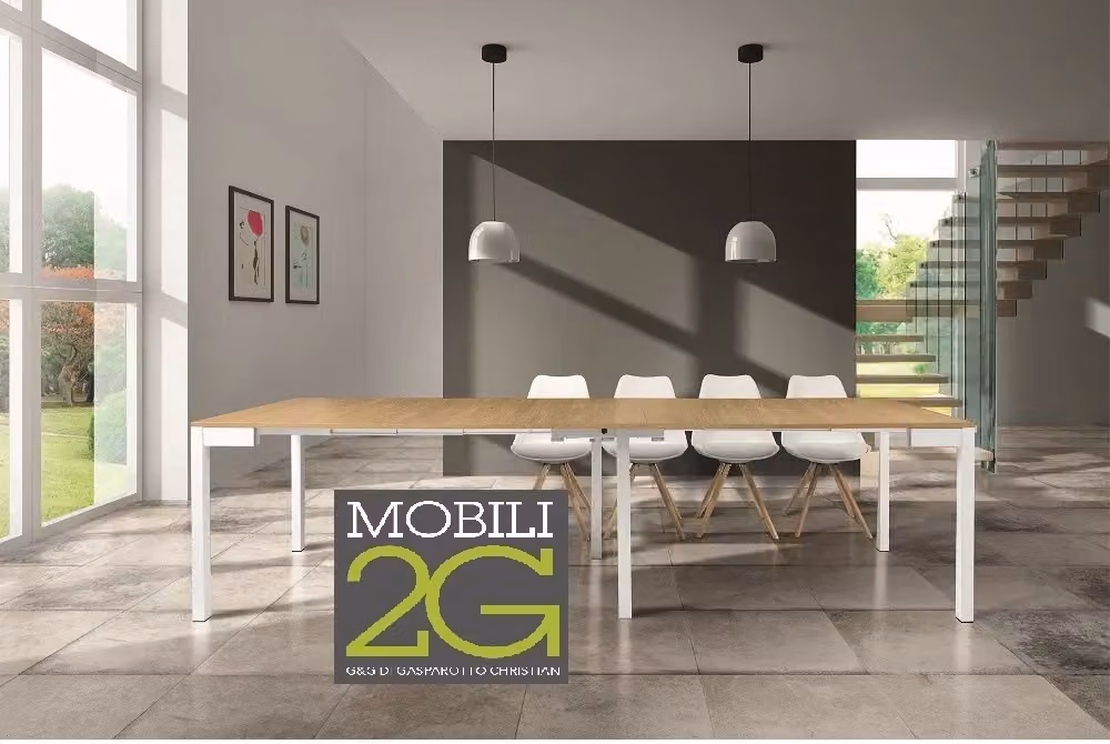 Consolle allungabile Mobili 2G in laminato rovere naturale e basamento bianco L 90 cm x P 50 cm – 1